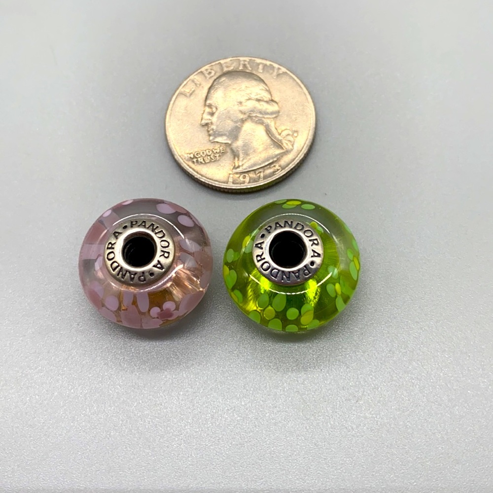 Pandora jumbo sized sterling silver murano glass beads, set of two for bracelet - Picture 6 of 7